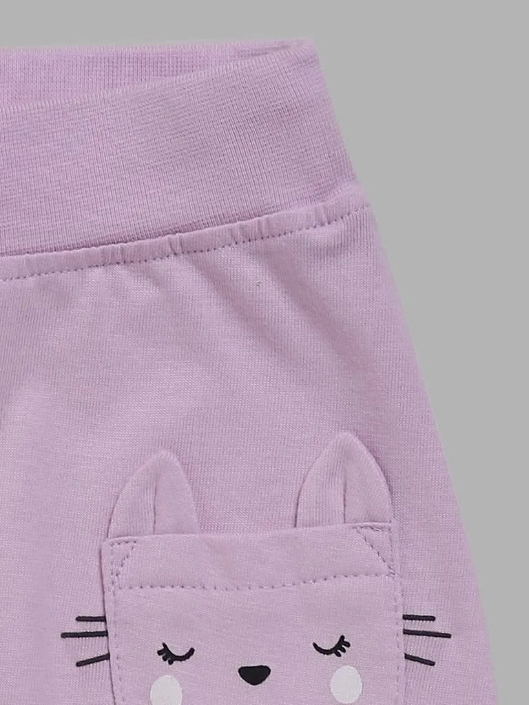 HOP Baby Orange & Lavender Printed Joggers - Pack of 2