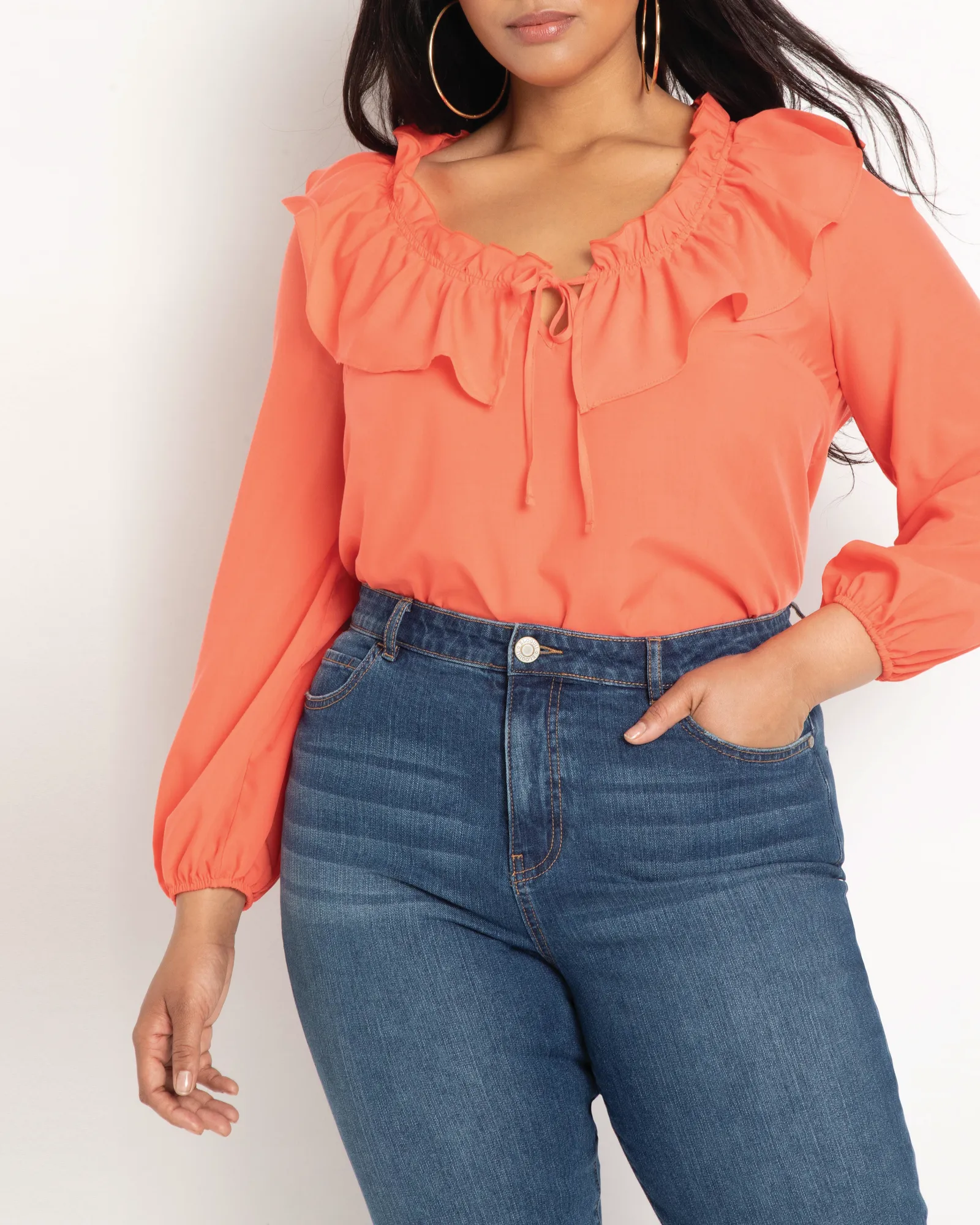 Khloe Ruffle Blouse | Hot Coral