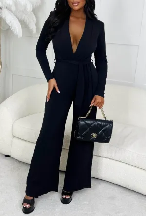 LA Girl Black Plunge Neck Jumpsuit