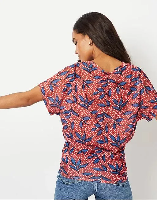 Ladies Tie Knot V-Neck Front Linen Look Top Blouse