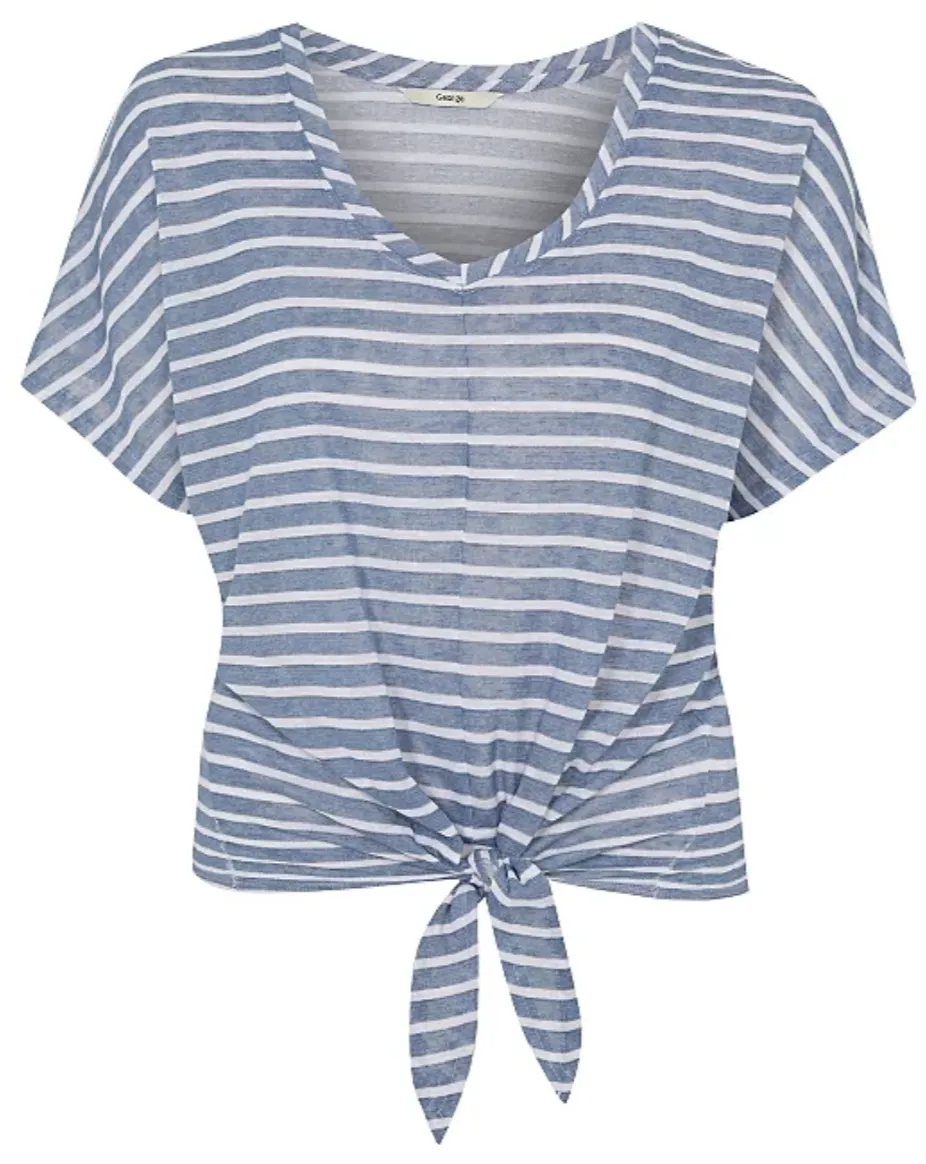 Ladies Tie Knot V-Neck Front Linen Look Top Blouse