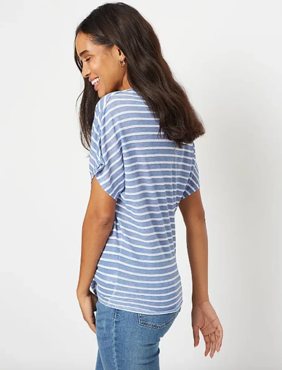 Ladies Tie Knot V-Neck Front Linen Look Top Blouse
