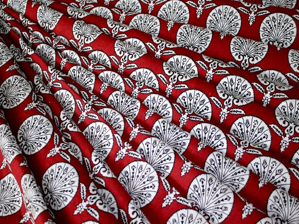 Maroon Flower Design Pure Cotton Fabric