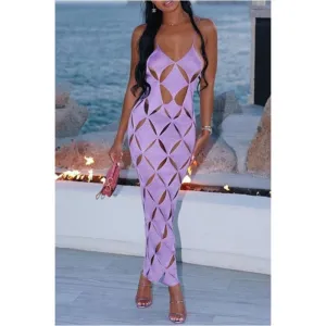 MB FASHION Geometric Cutout Mesh Midi Dress with Spaghetti Straps 4230AT