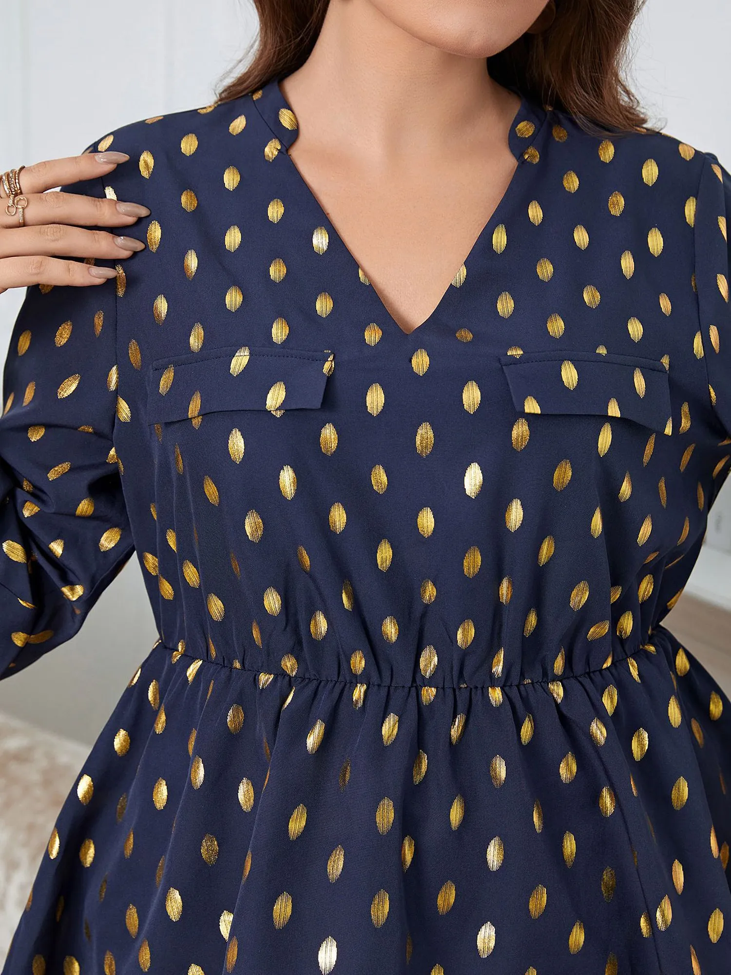 Midsize V-neck Slim Waist Blouse Shirt
