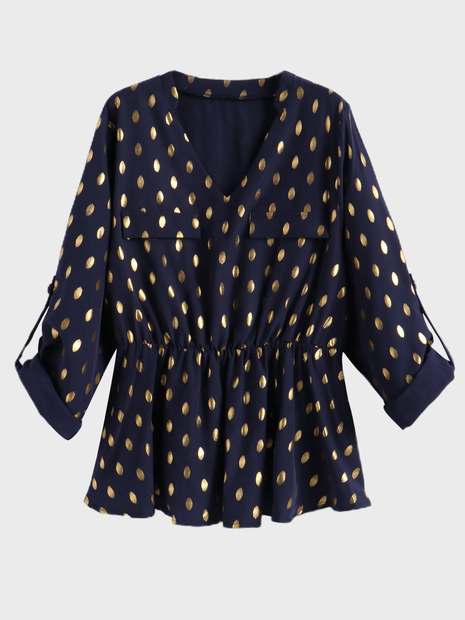 Midsize V-neck Slim Waist Blouse Shirt