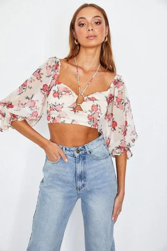 ONE AND ONLY COLLECTIVE Chiffon Balloon Sleeved Bustier Crop Top