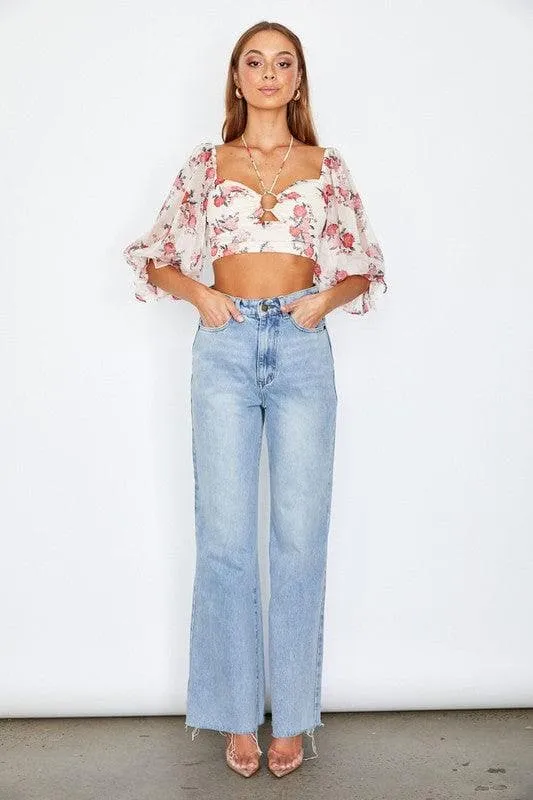 ONE AND ONLY COLLECTIVE Chiffon Balloon Sleeved Bustier Crop Top