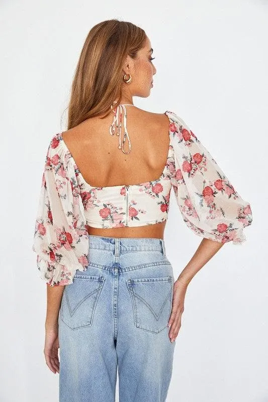 ONE AND ONLY COLLECTIVE Chiffon Balloon Sleeved Bustier Crop Top