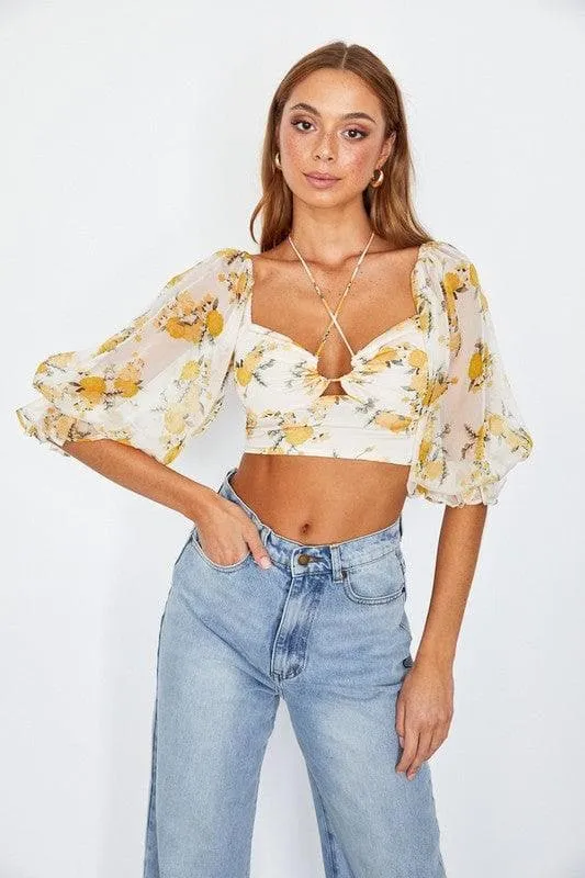 ONE AND ONLY COLLECTIVE Chiffon Balloon Sleeved Bustier Crop Top