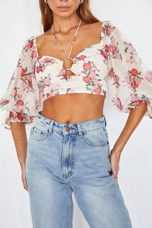 ONE AND ONLY COLLECTIVE Chiffon Balloon Sleeved Bustier Crop Top