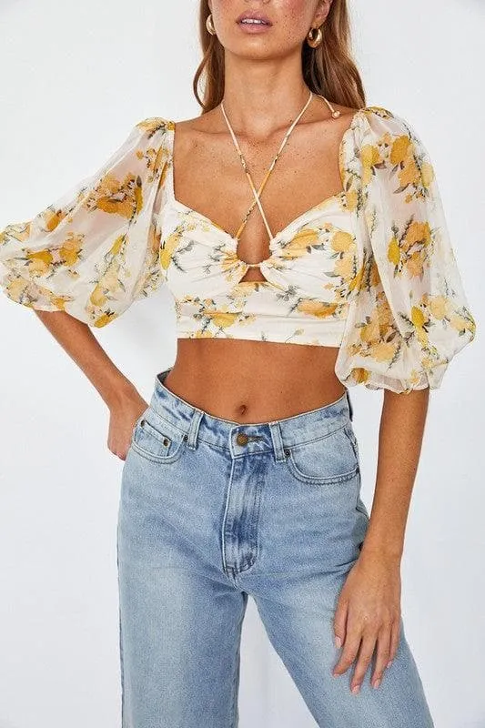 ONE AND ONLY COLLECTIVE Chiffon Balloon Sleeved Bustier Crop Top