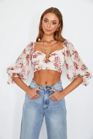 ONE AND ONLY COLLECTIVE Chiffon Balloon Sleeved Bustier Crop Top