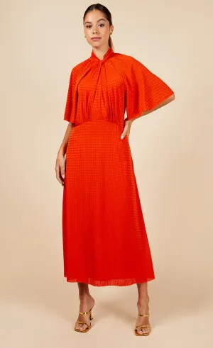 Orange Check Twist Detail Midaxi Dress