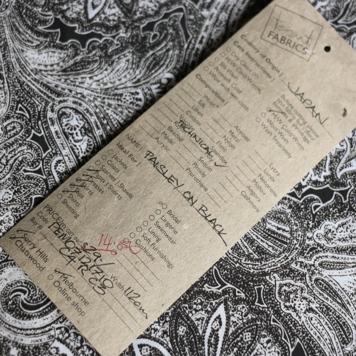 Paisley On Black Technical Polyester