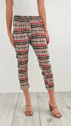Plaid Wish List Italian Joggers- Sand Beige