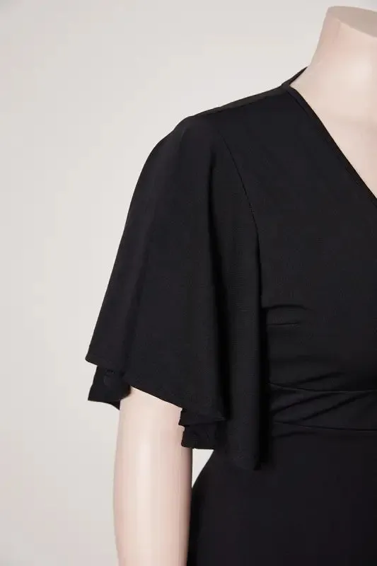 Plus Size V-neck Ruffle Edge Midi Dress