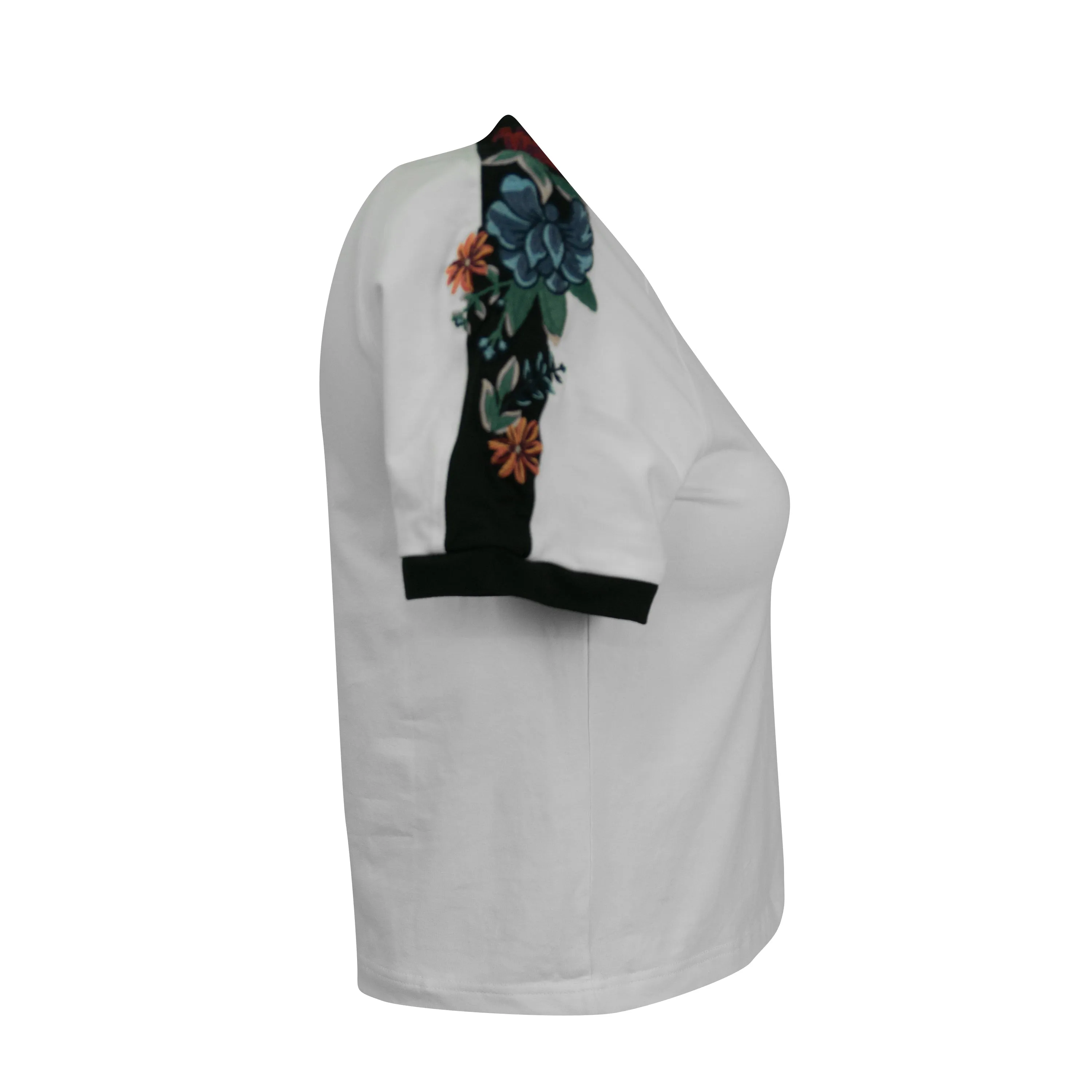 Puma Women's Floral Embroidered Short Sleeve Crop Top White Multi Size XL