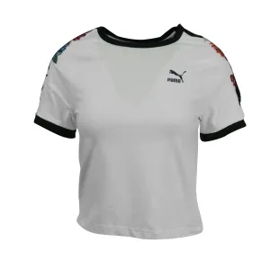 Puma Women's Floral Embroidered Short Sleeve Crop Top White Multi Size XL