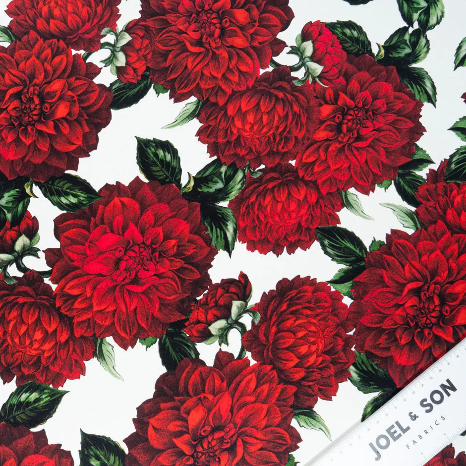 Red Floral Printed White Silk Marocain Crêpe (A 2.30m Piece)