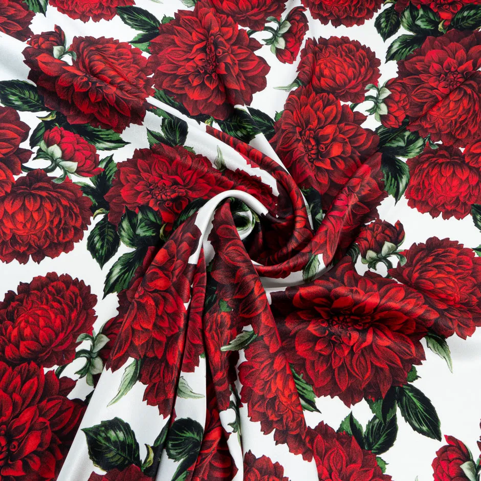 Red Floral Printed White Silk Marocain Crêpe (A 2.30m Piece)