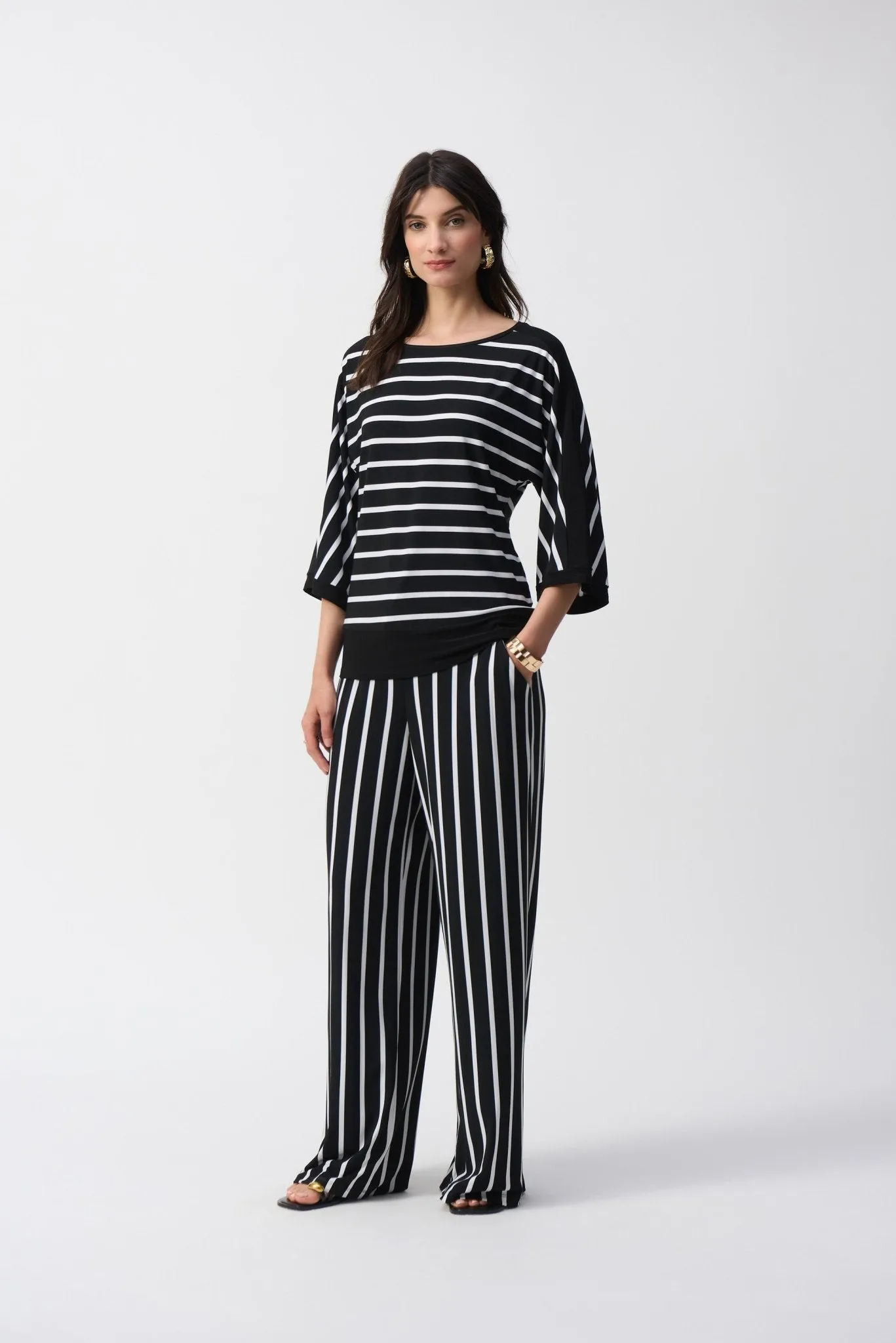 Silky Knit Stripe Print Fitted Top