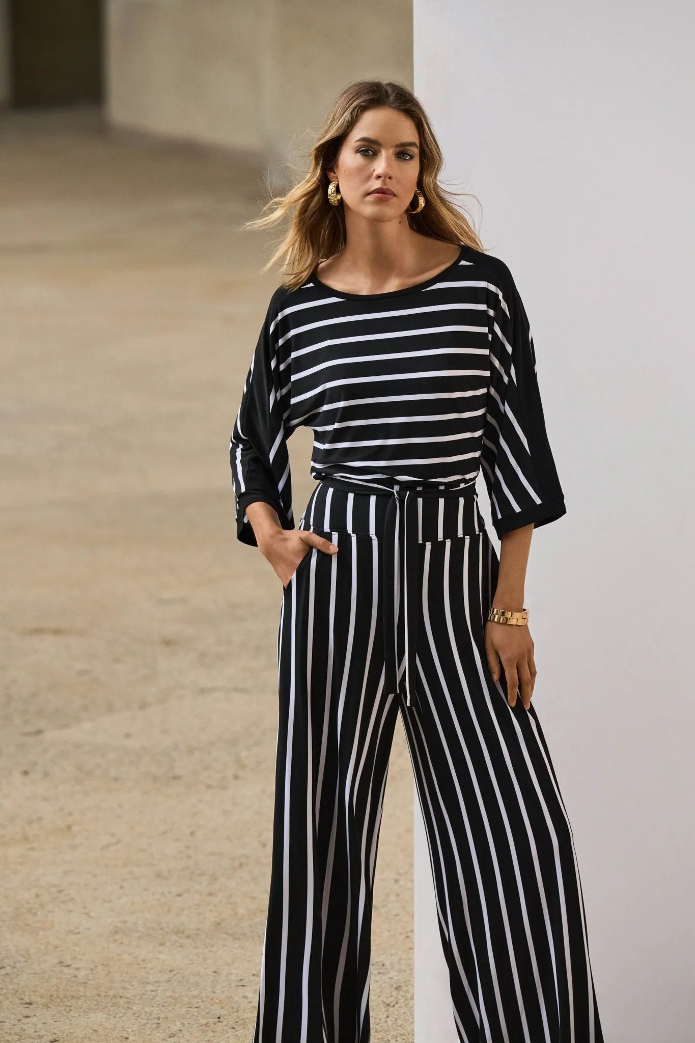 Silky Knit Stripe Print Fitted Top
