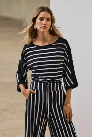 Silky Knit Stripe Print Fitted Top