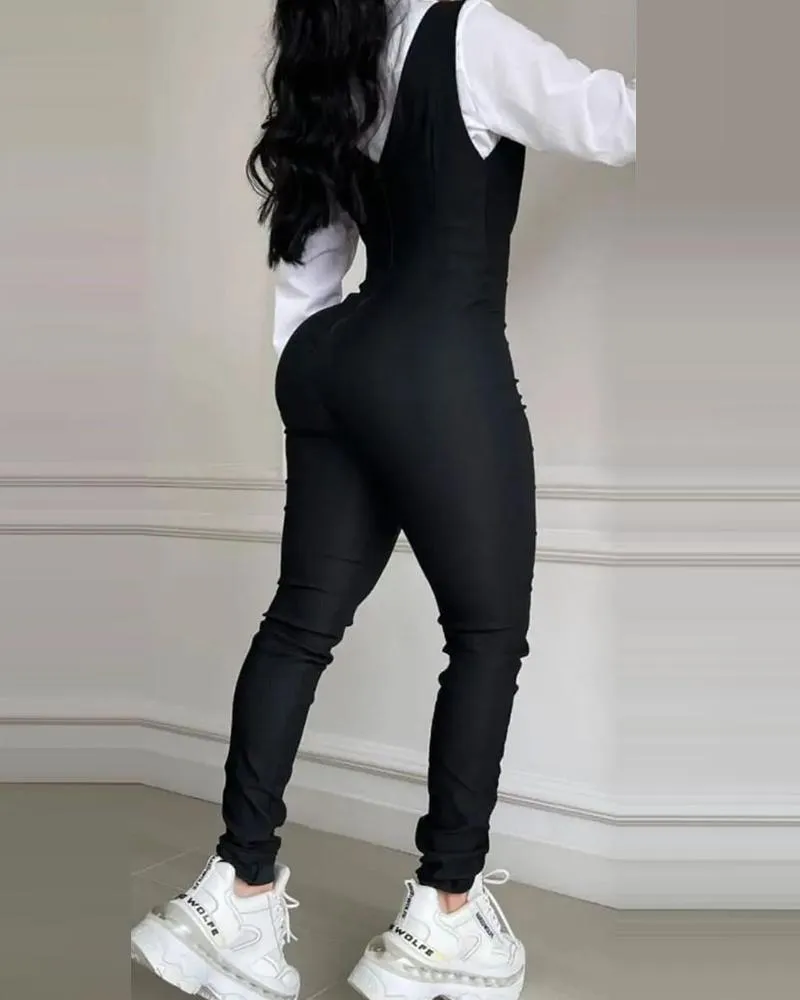 Sleeveless Suspender Jumpsuit Without Belt