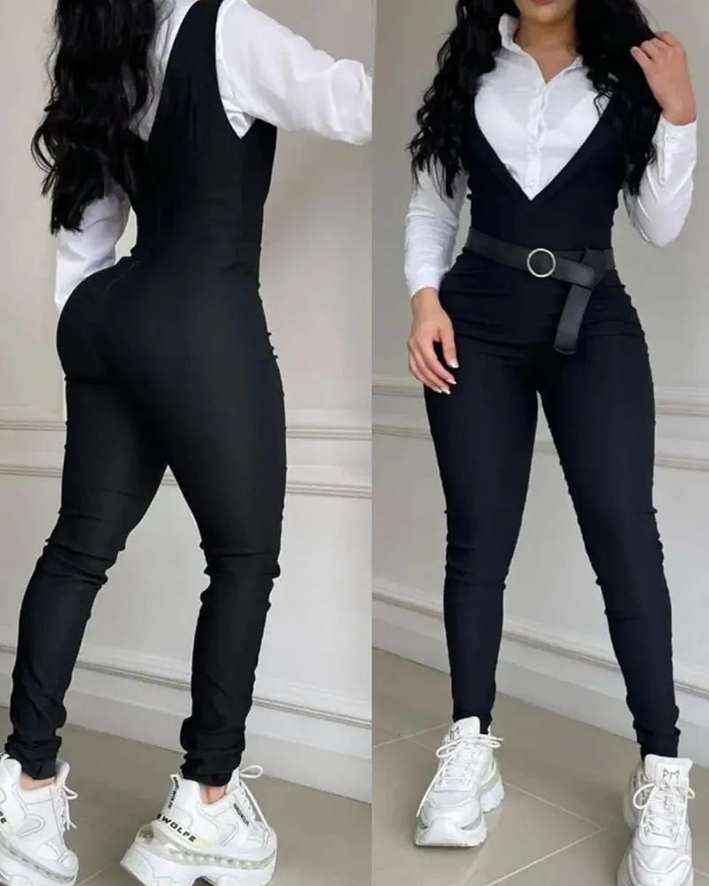 Sleeveless Suspender Jumpsuit Without Belt