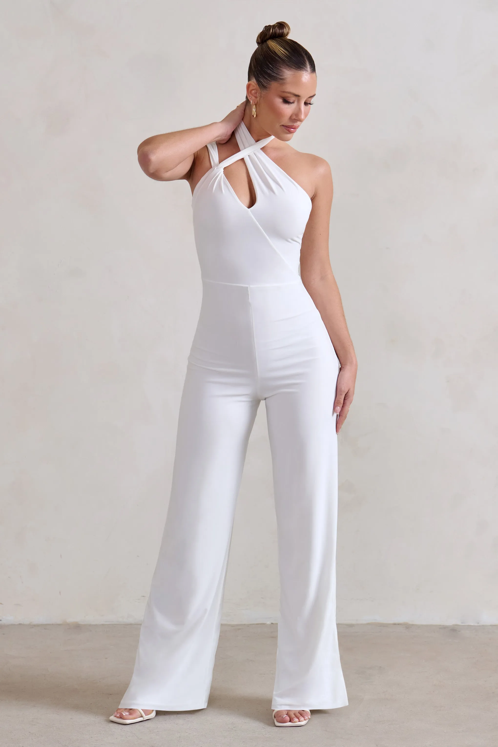 Tilly | White Cut Out Halterneck Asymmetrical Jumpsuit