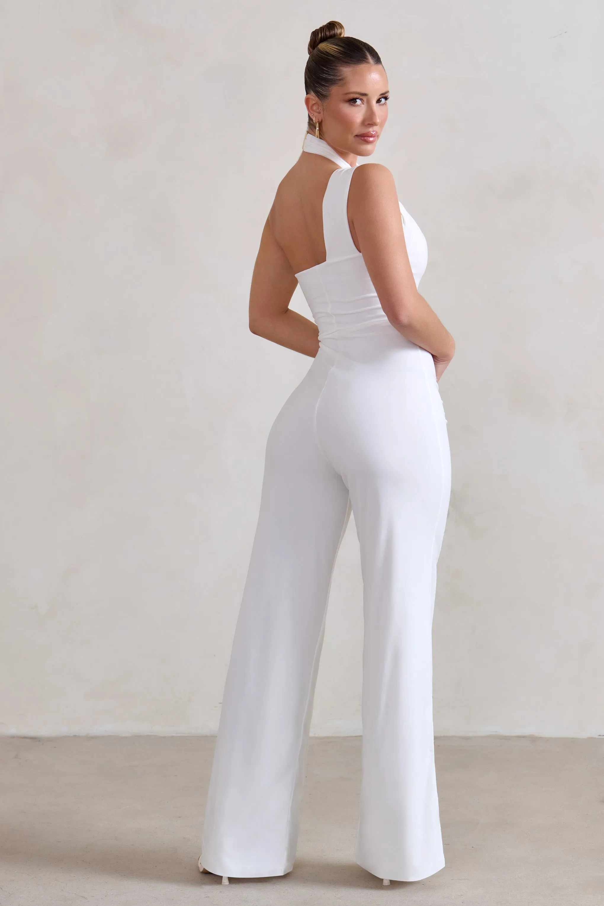 Tilly | White Cut Out Halterneck Asymmetrical Jumpsuit