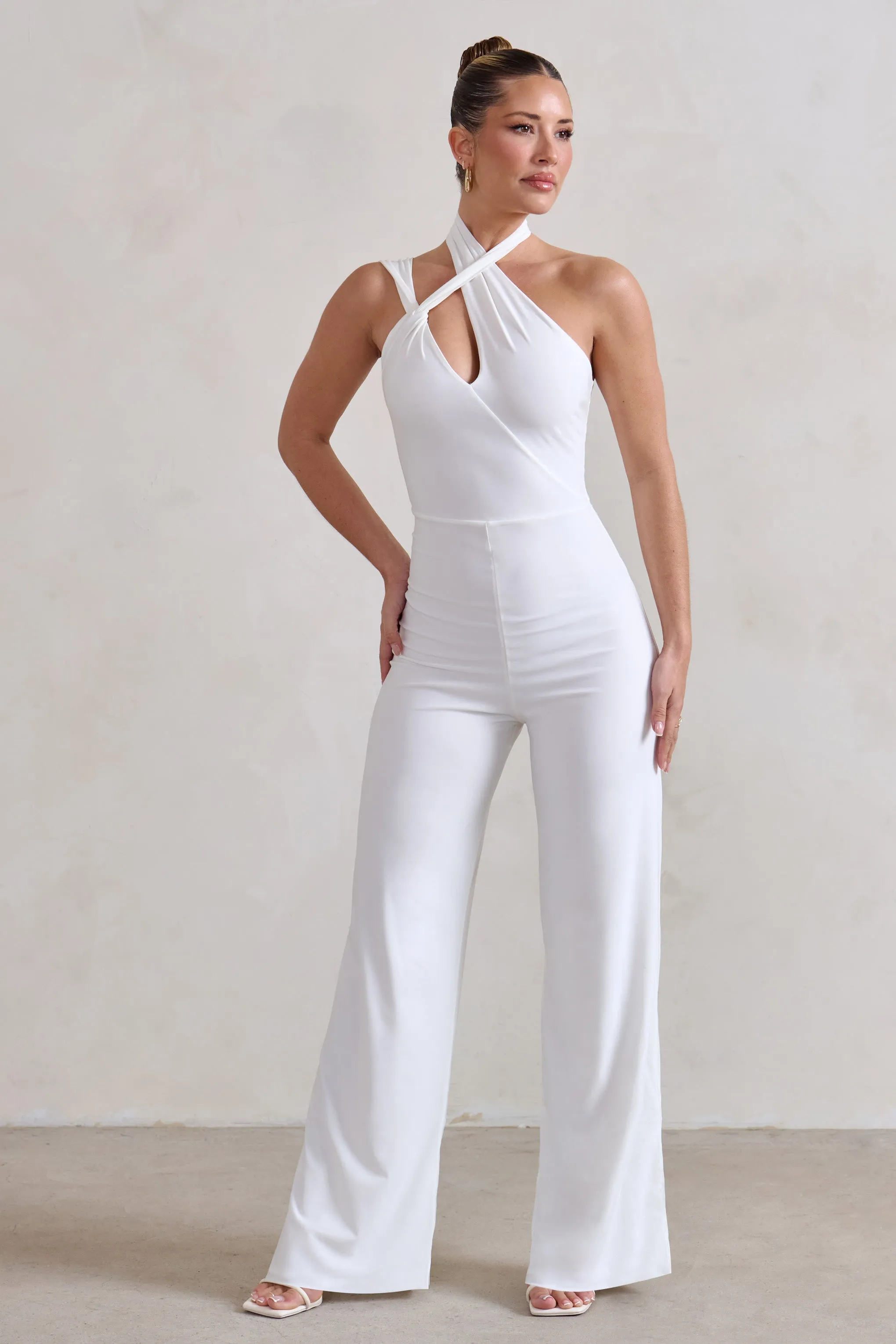 Tilly | White Cut Out Halterneck Asymmetrical Jumpsuit