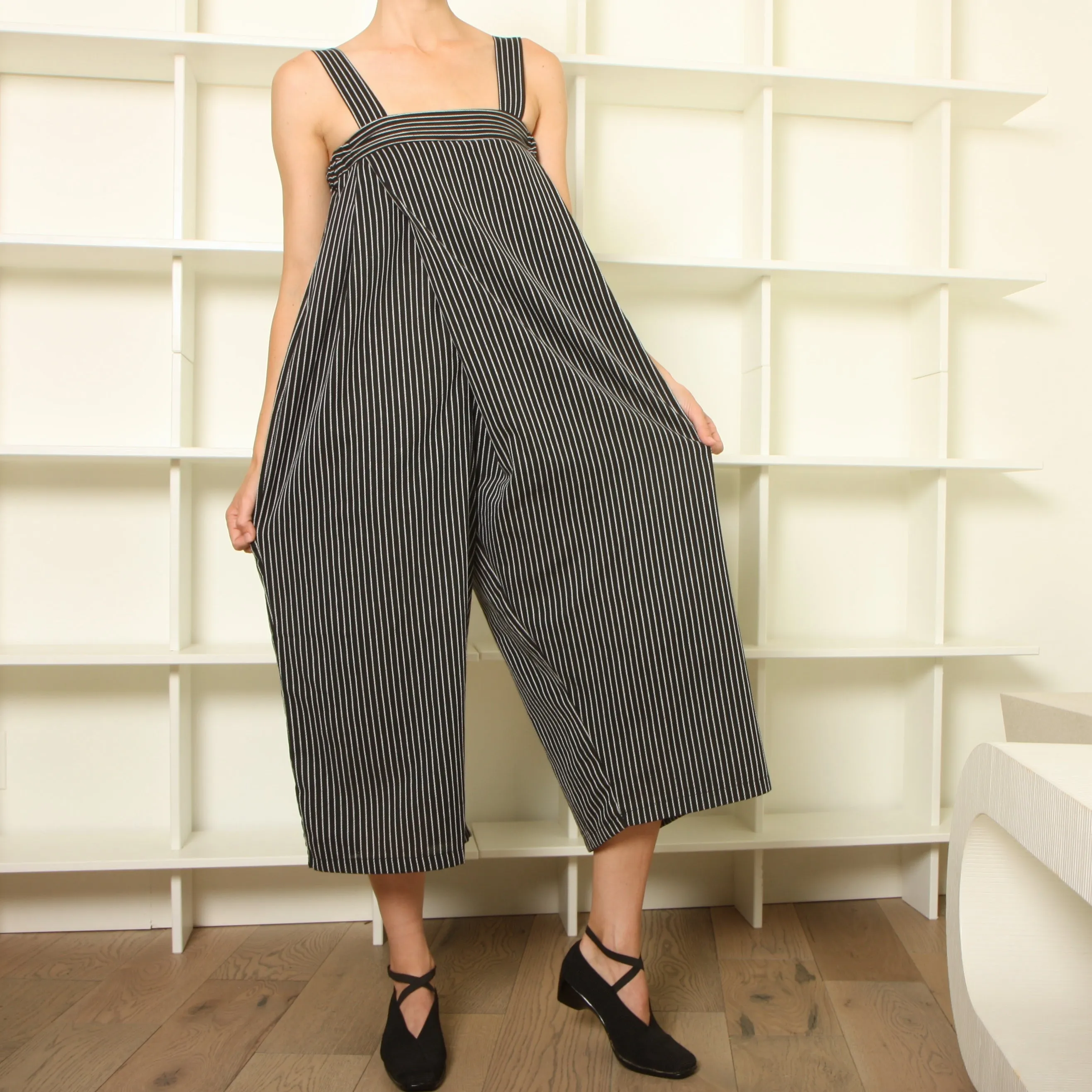 Vintage Striped Wide Leg Folded Jumpsuit