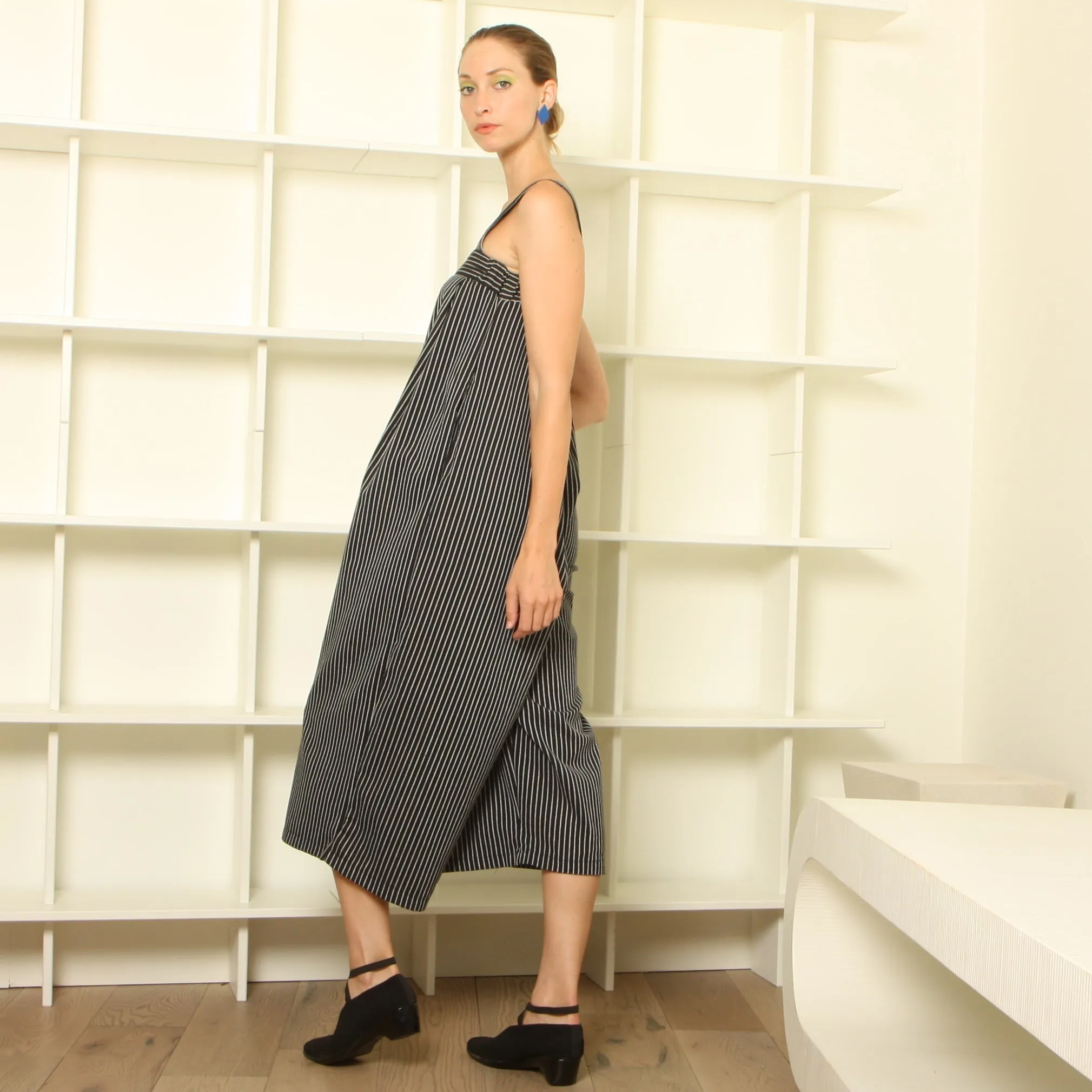 Vintage Striped Wide Leg Folded Jumpsuit