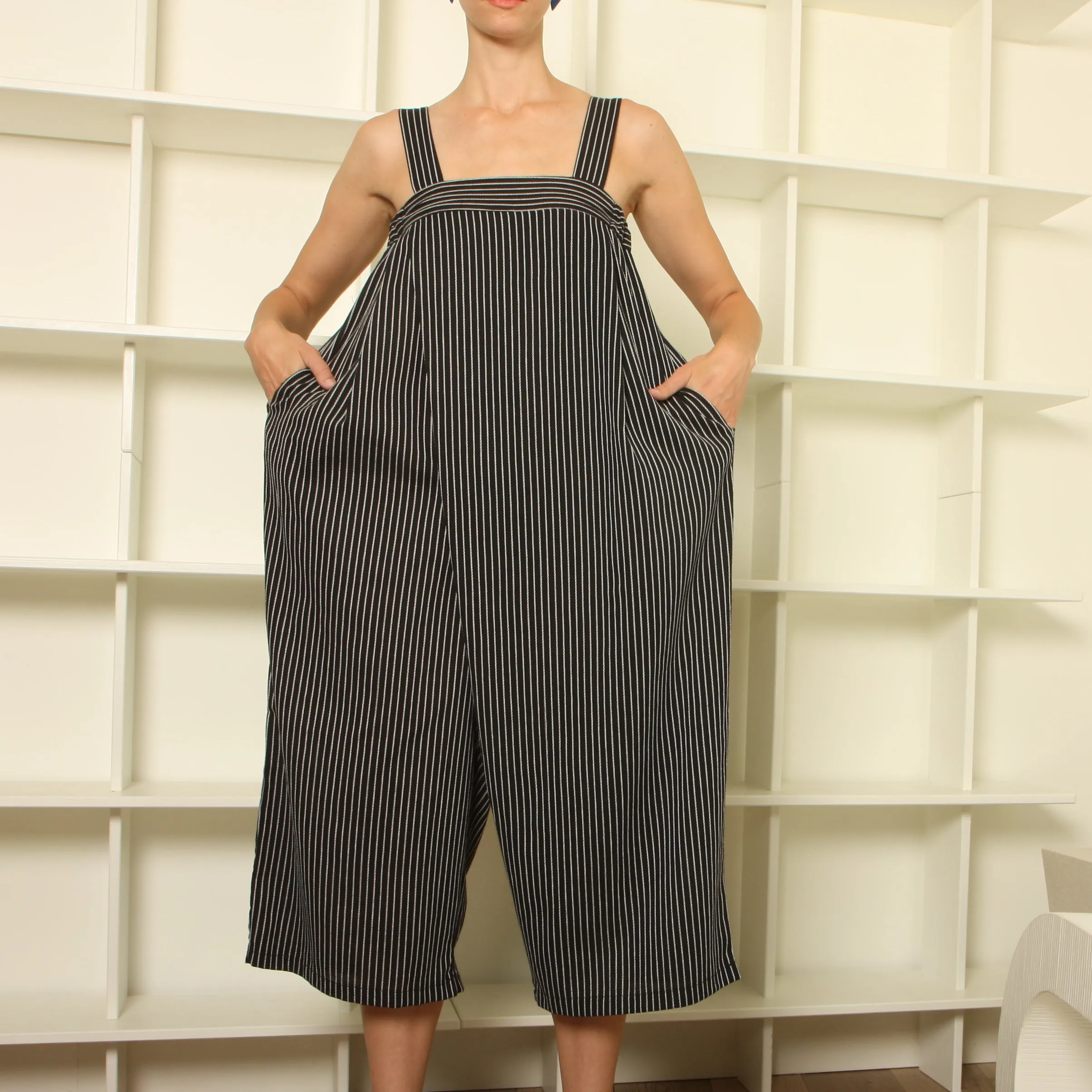 Vintage Striped Wide Leg Folded Jumpsuit