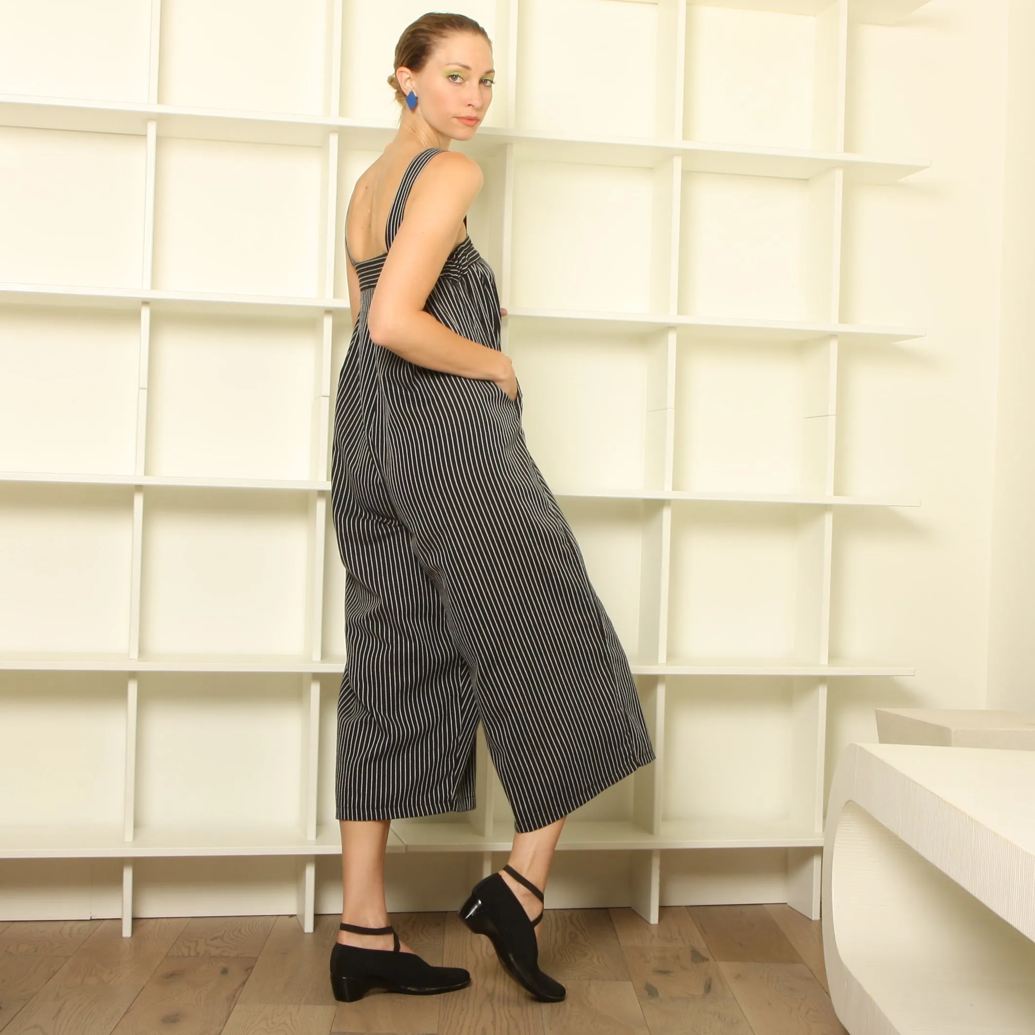 Vintage Striped Wide Leg Folded Jumpsuit