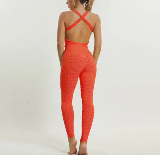 Women Sexy Pink Bodycon Jumpsuit Fitness Bandage Backless Bodysuit Chic Fashion Summer Female Stretch Workout Push Up Jumpsuit
