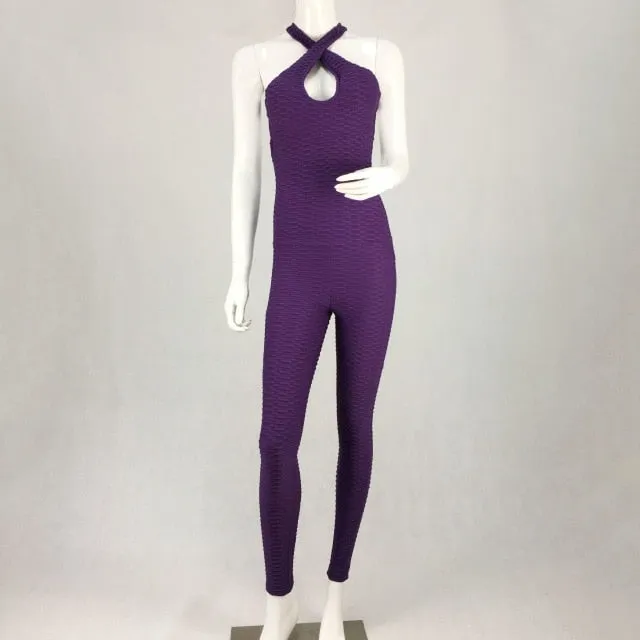 Women Sexy Pink Bodycon Jumpsuit Fitness Bandage Backless Bodysuit Chic Fashion Summer Female Stretch Workout Push Up Jumpsuit