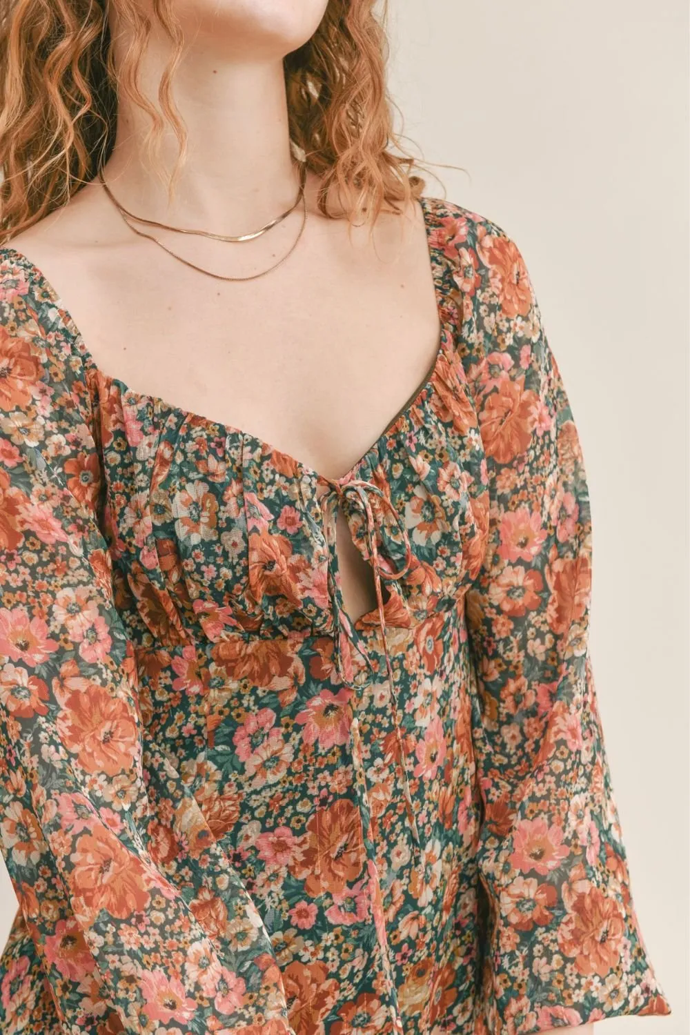 Women's Feminine Floral Mini Dress | Green Multi