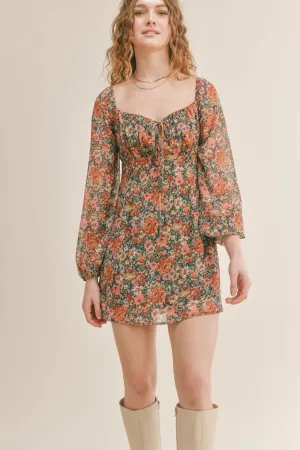 Women's Feminine Floral Mini Dress | Green Multi