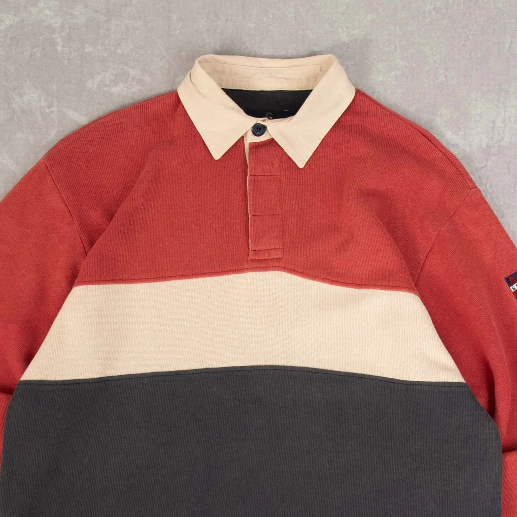 WOMEN'S VINTAGE STRIPED RELAXED RUGBY SHIRT TOP - LARGE