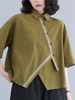 xakxx Half Sleeves Irregular Clipping Lapel Blouses&Shirts Tops