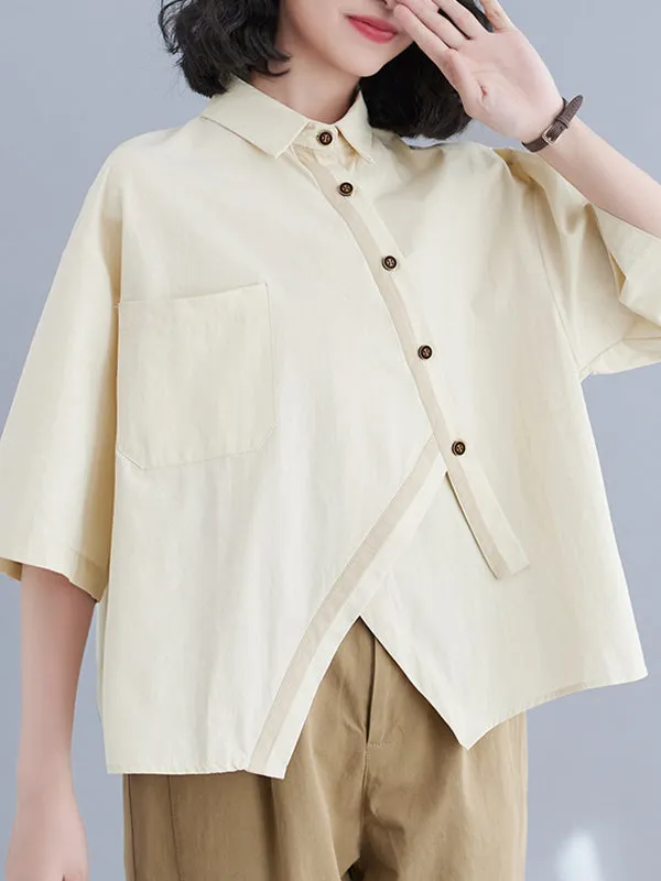 xakxx Half Sleeves Irregular Clipping Lapel Blouses&Shirts Tops
