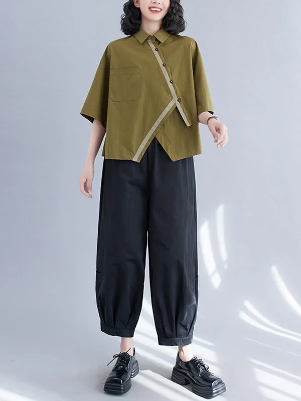 xakxx Half Sleeves Irregular Clipping Lapel Blouses&Shirts Tops