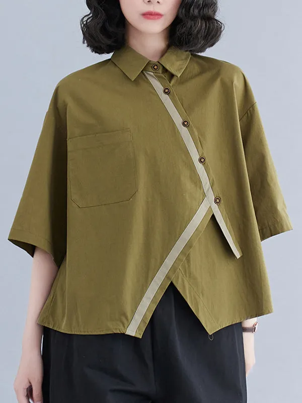 xakxx Half Sleeves Irregular Clipping Lapel Blouses&Shirts Tops