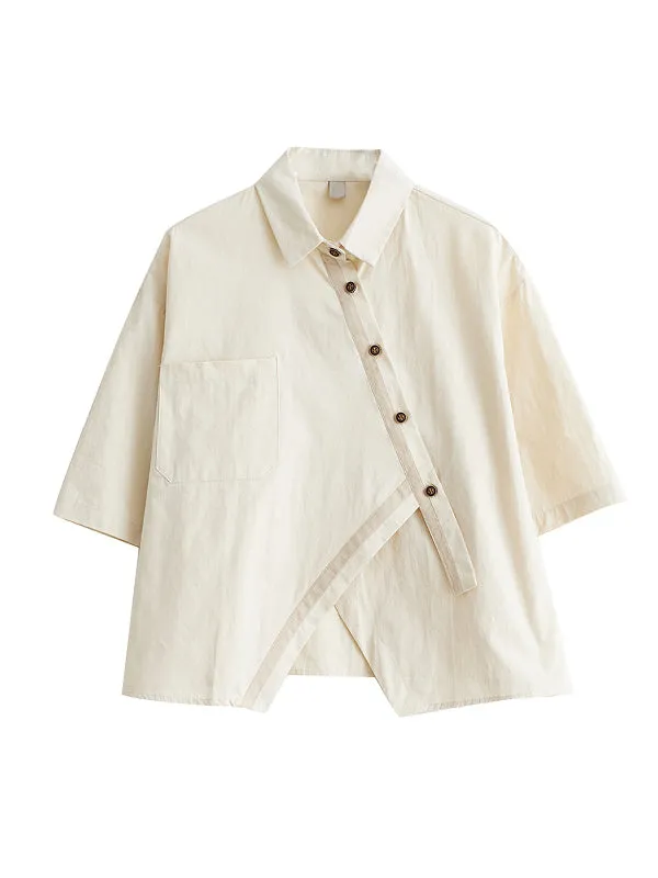 xakxx Half Sleeves Irregular Clipping Lapel Blouses&Shirts Tops
