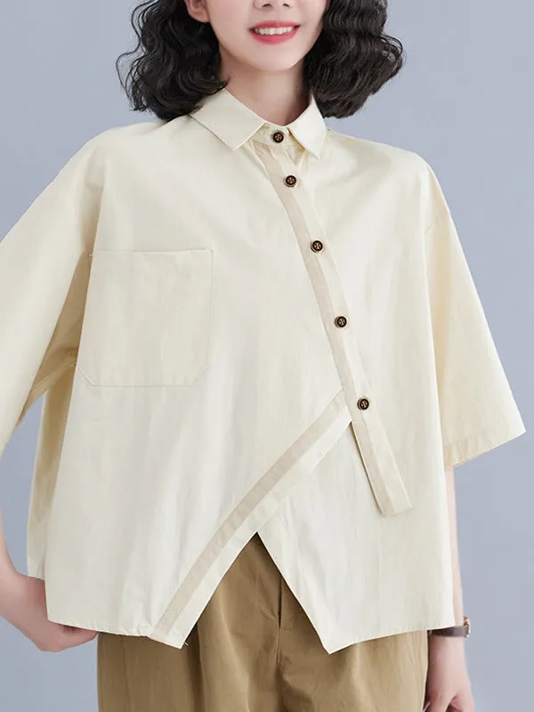 xakxx Half Sleeves Irregular Clipping Lapel Blouses&Shirts Tops