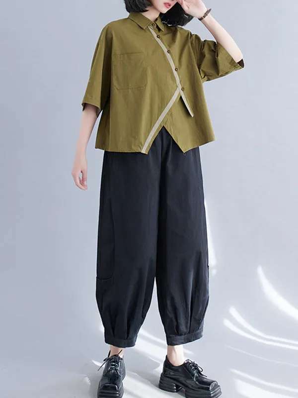 xakxx Half Sleeves Irregular Clipping Lapel Blouses&Shirts Tops