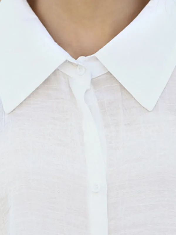 xakxx Loose Raglan Sleeve See-Through Solid Color Split-Joint Split-Side Lapel Blouses